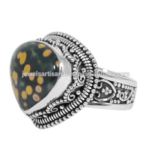 Perla Forma Jasper Piedra preciosa y plata de ley 925 Joyas hechas a mano del anillo del diseñador del estilo de la vendimia